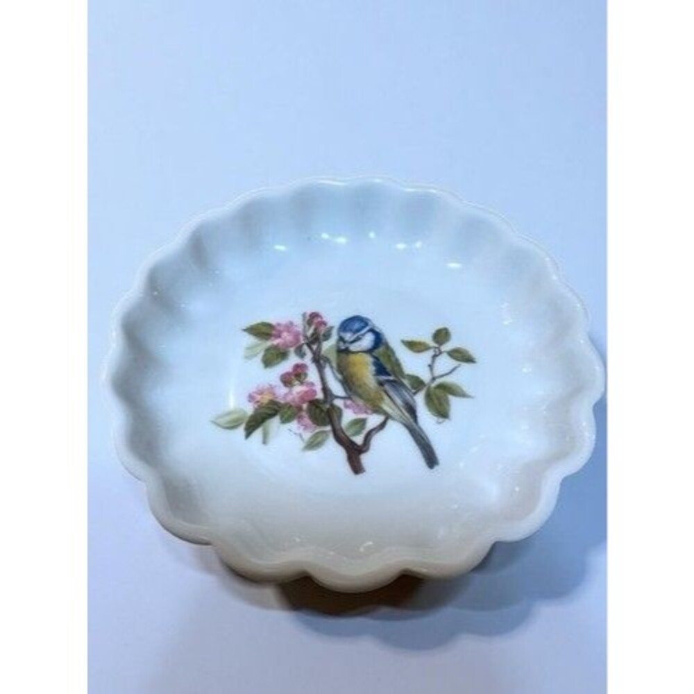 VTG Funny‎ Design Bone China Saucer Dish Plate Blue Tit Headed Bird Gold Trim